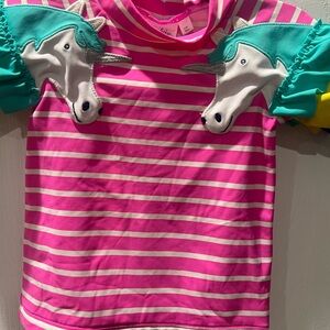 Used Unicorn Mini Boden Pink and White Striped Top swim suit